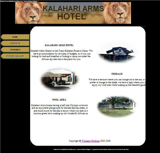 web site designed for Kalahari Arms Hotel